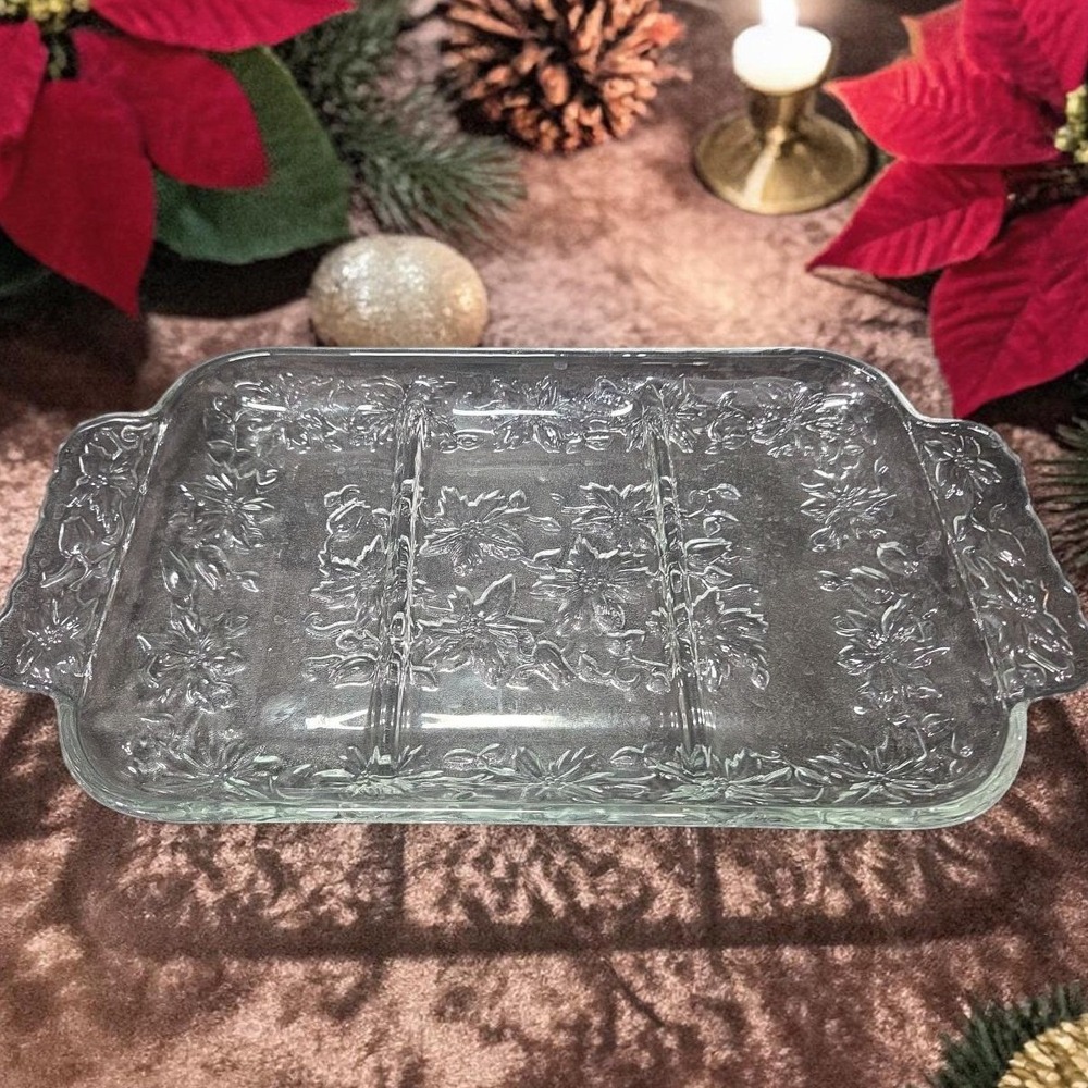 Princess House‎ Fantasia Relish Dish, Vintage Divided Crystal, Poinsettia Design